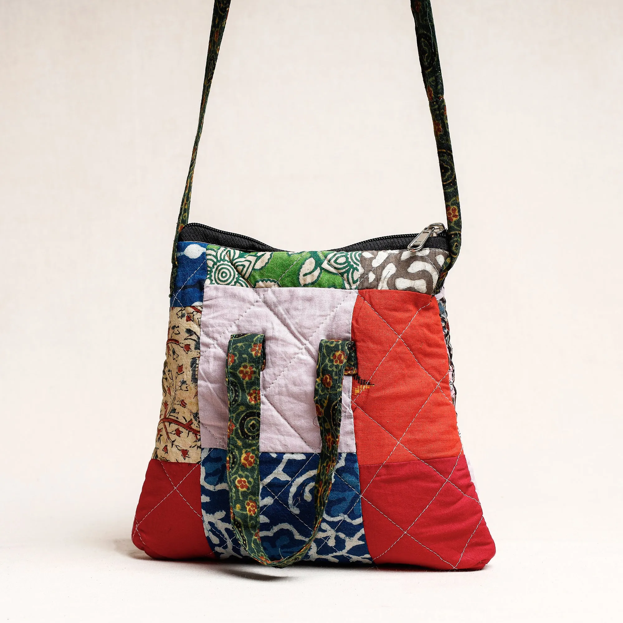 Multicolor - Handmade Block Printed Quilted Cotton Patchwork Sling Bag