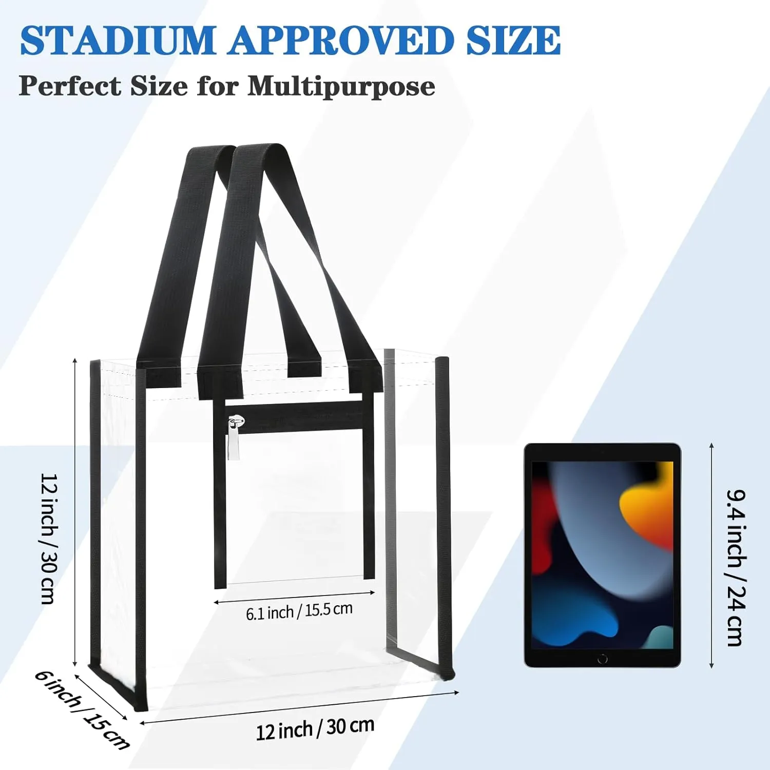 NATURAL STYLE 2 Pack Clear Stadium Approved Tote Bags, 12x6x12 Clear Bag for Concerts, Sporting Events, Music Festivals
