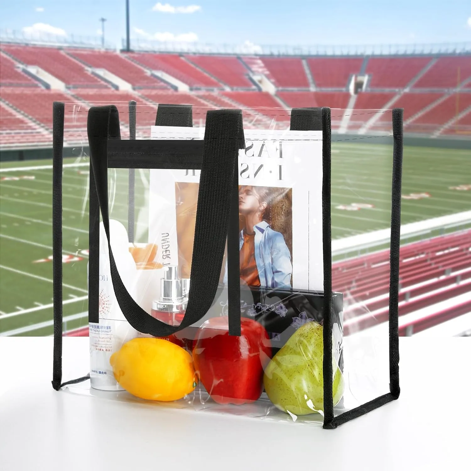 NATURAL STYLE 2 Pack Clear Stadium Approved Tote Bags, 12x6x12 Clear Bag for Concerts, Sporting Events, Music Festivals
