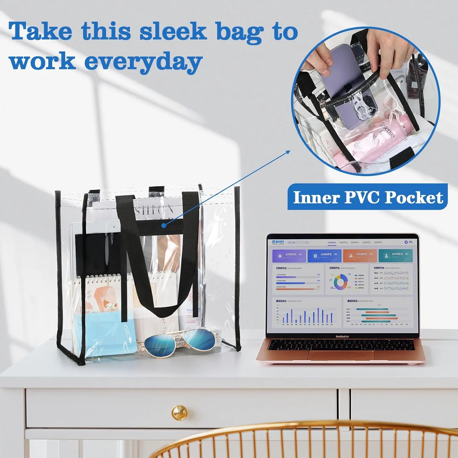 NATURAL STYLE 2 Pack Clear Stadium Approved Tote Bags, 12x6x12 Clear Bag for Concerts, Sporting Events, Music Festivals