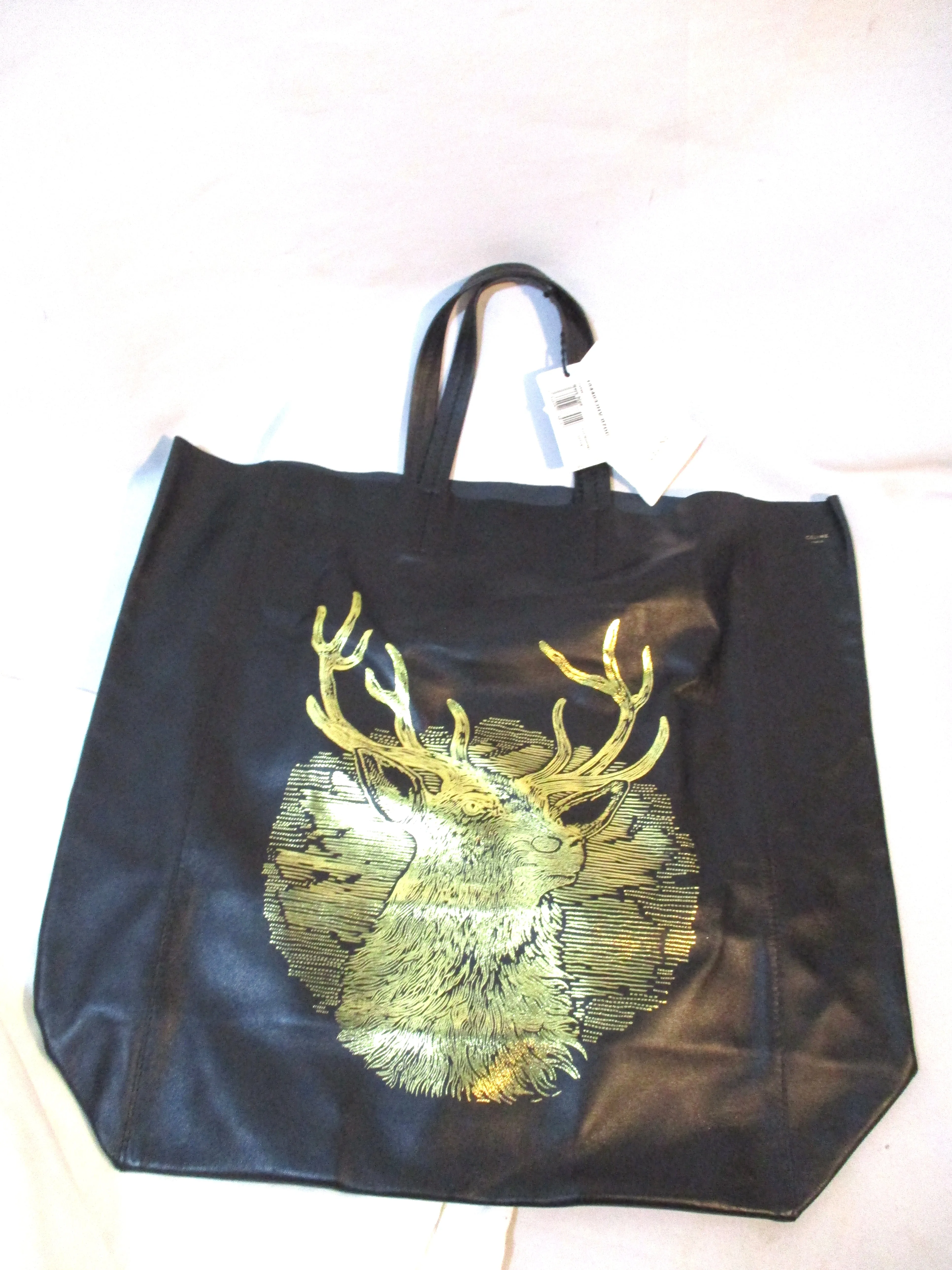 NEW CELINE CABAS NAVY BLUE GOLD BUCK Deer Leather Tote Bag NWT Italy