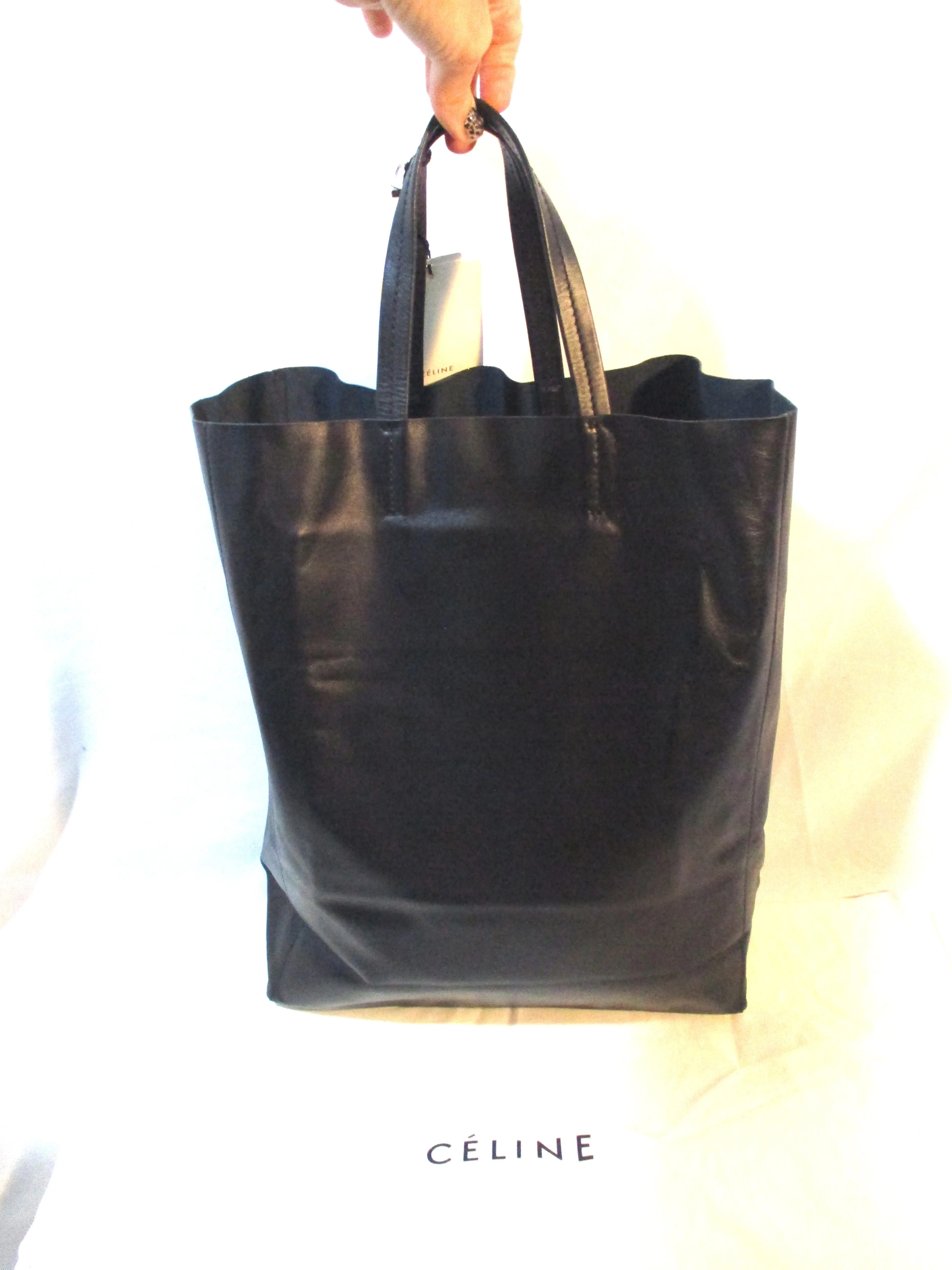 NEW CELINE CABAS NAVY BLUE GOLD BUCK Deer Leather Tote Bag NWT Italy