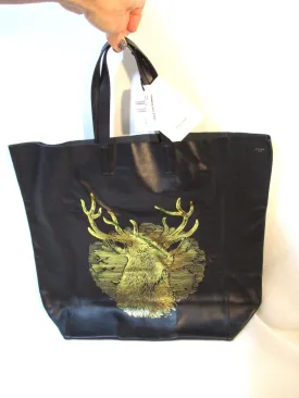 NEW CELINE CABAS NAVY BLUE GOLD BUCK Deer Leather Tote Bag NWT Italy