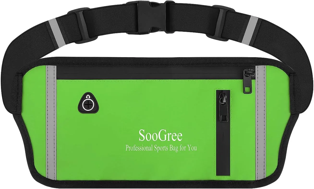 ooGree Fanny Packs for Women Men Slim Running Belt Waist Pack Runners Bag Waterproof Money Belt Phone Holder for Sports Hiking Traveling Walking Reflective Strip Adjustable Strap