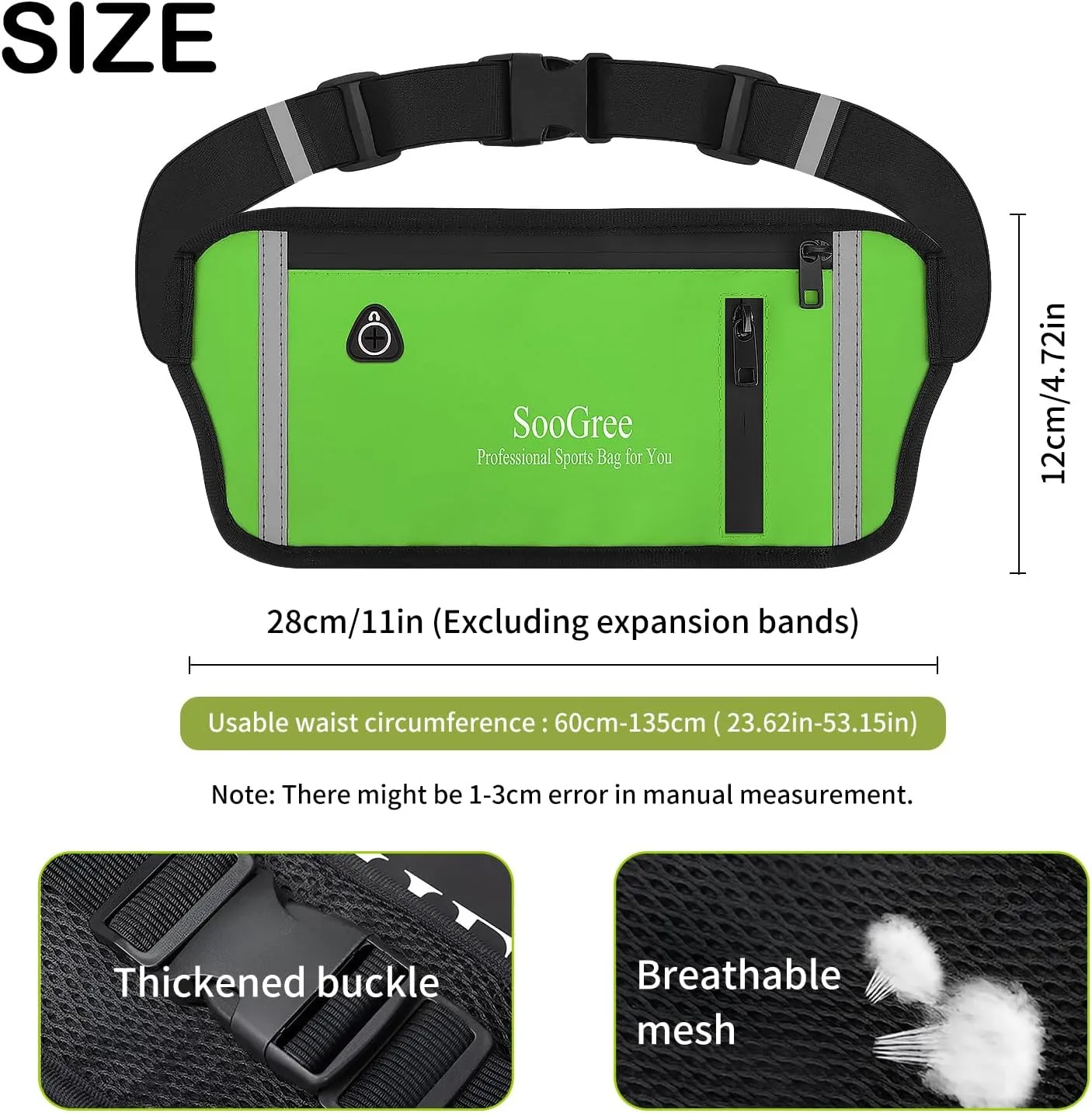 ooGree Fanny Packs for Women Men Slim Running Belt Waist Pack Runners Bag Waterproof Money Belt Phone Holder for Sports Hiking Traveling Walking Reflective Strip Adjustable Strap