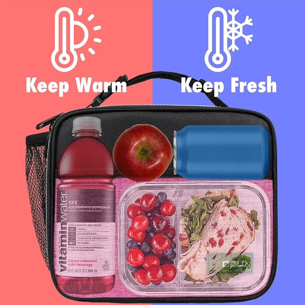 opux Insulated Lunch Bag Kids, Lunch Box for School Boy Girl, Leakproof Small Reusable Compact Soft Mini Cooler Bag, Toddler Small Lunch Boxes Kit Pail with Front Side Pockets (Pink)