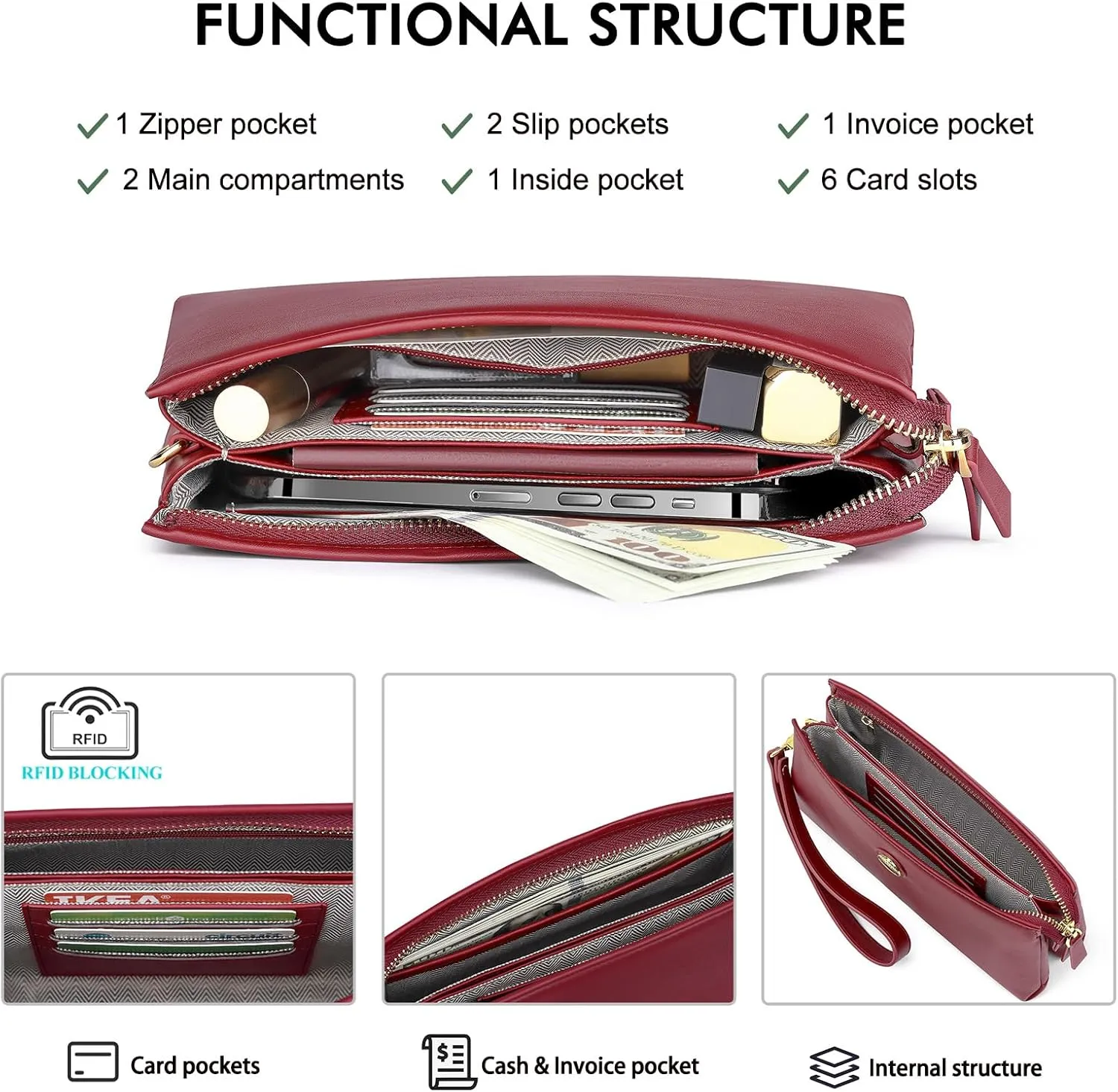 Peacocktion Wristlet Clutch Purses for Women, Leather RFID Wristlet Wallets for Women with Zipper, Travel Purse