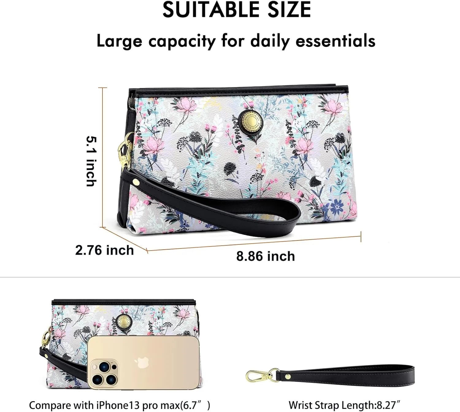 Peacocktion Wristlet Clutch Purses for Women, Leather RFID Wristlet Wallets for Women with Zipper, Travel Purse