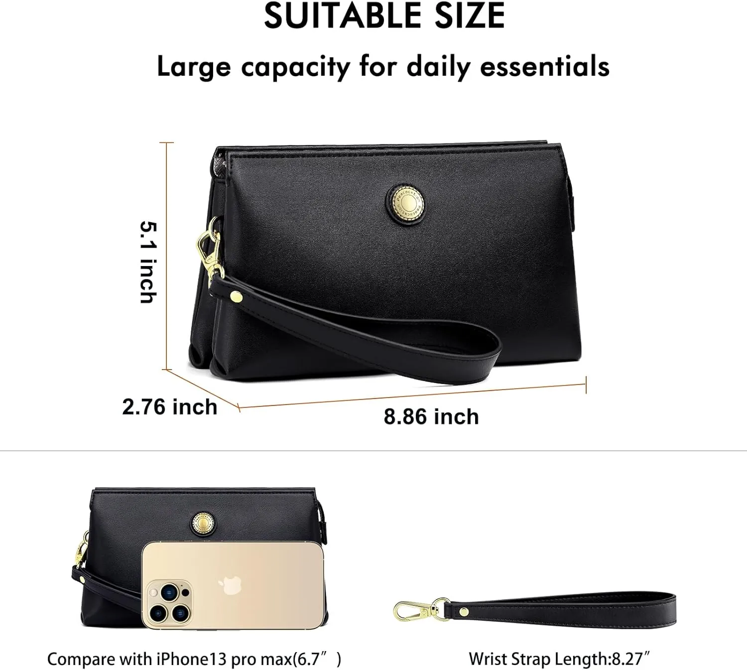 Peacocktion Wristlet Clutch Purses for Women, Leather RFID Wristlet Wallets for Women with Zipper, Travel Purse