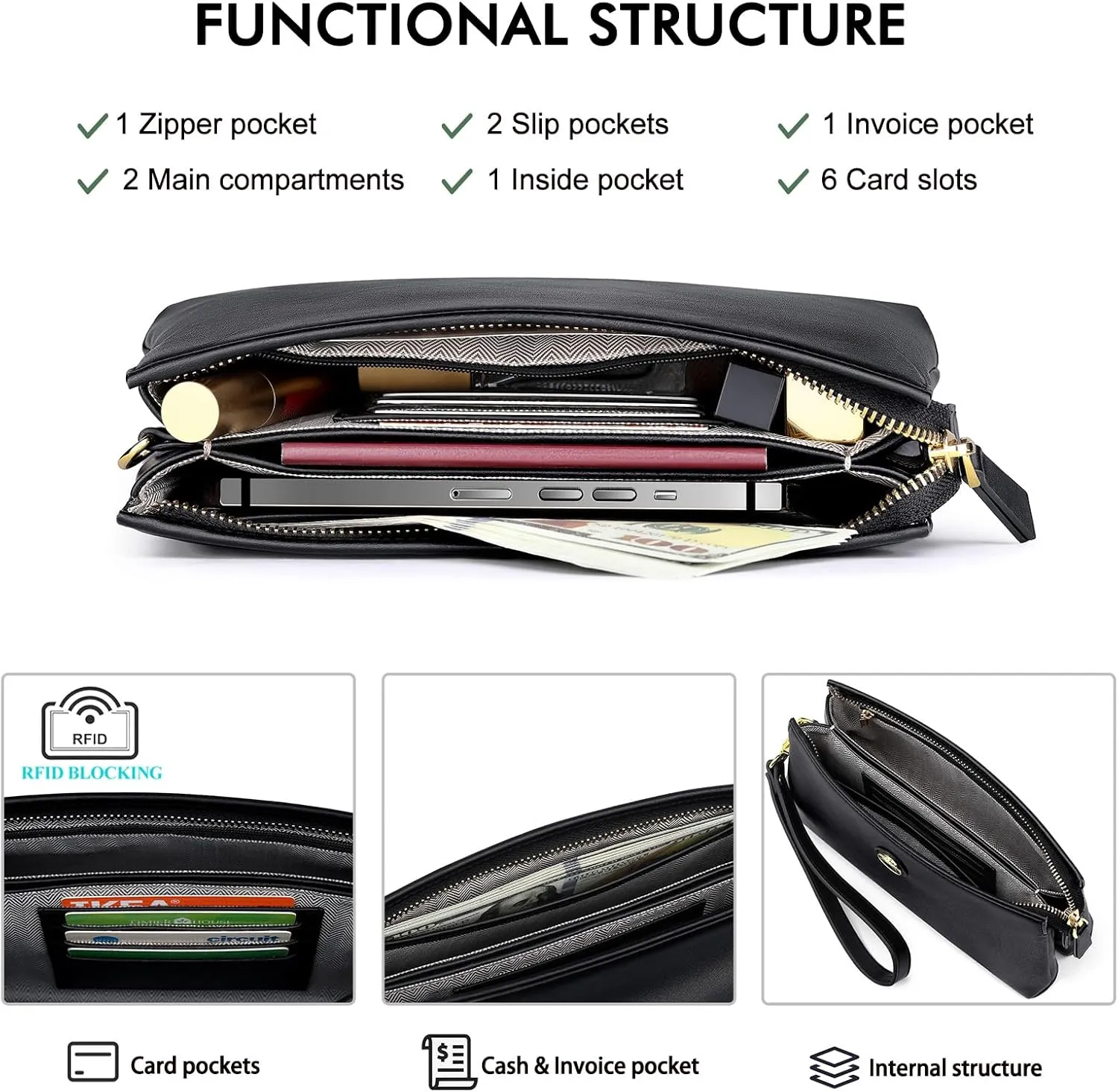 Peacocktion Wristlet Clutch Purses for Women, Leather RFID Wristlet Wallets for Women with Zipper, Travel Purse