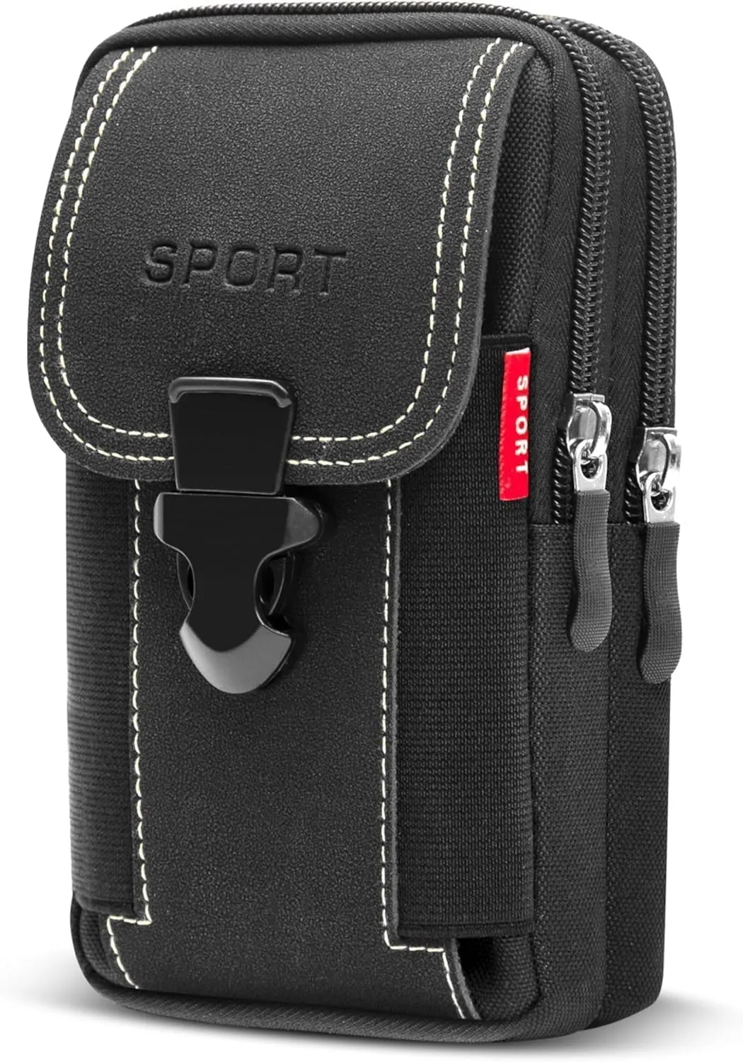 Phone Holster with 2 Zippered Pouce Phone Holder for Belt Men for iPhone for Samsung Belt Pouches Belt Bag for Men Black (Black)