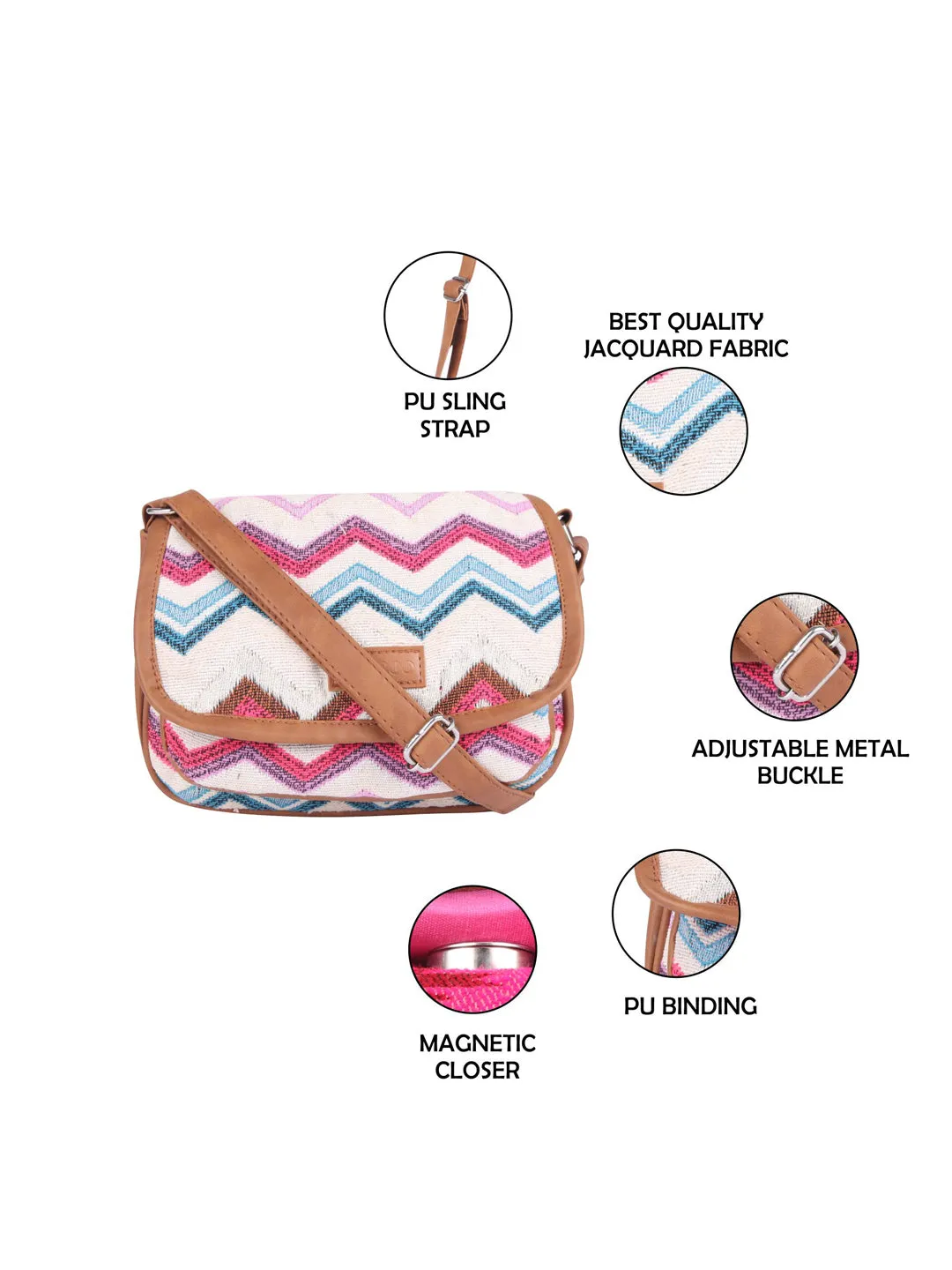 Pink And White Thick Pattern Crossbody Sling Bag