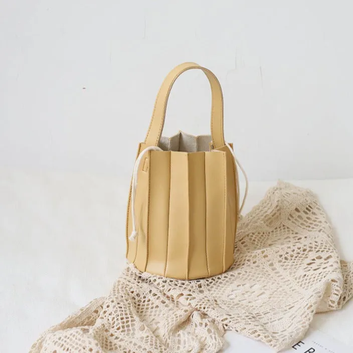Pleated Soft Vegan Leather Basket Bag