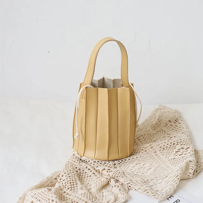 Pleated Soft Vegan Leather Basket Bag