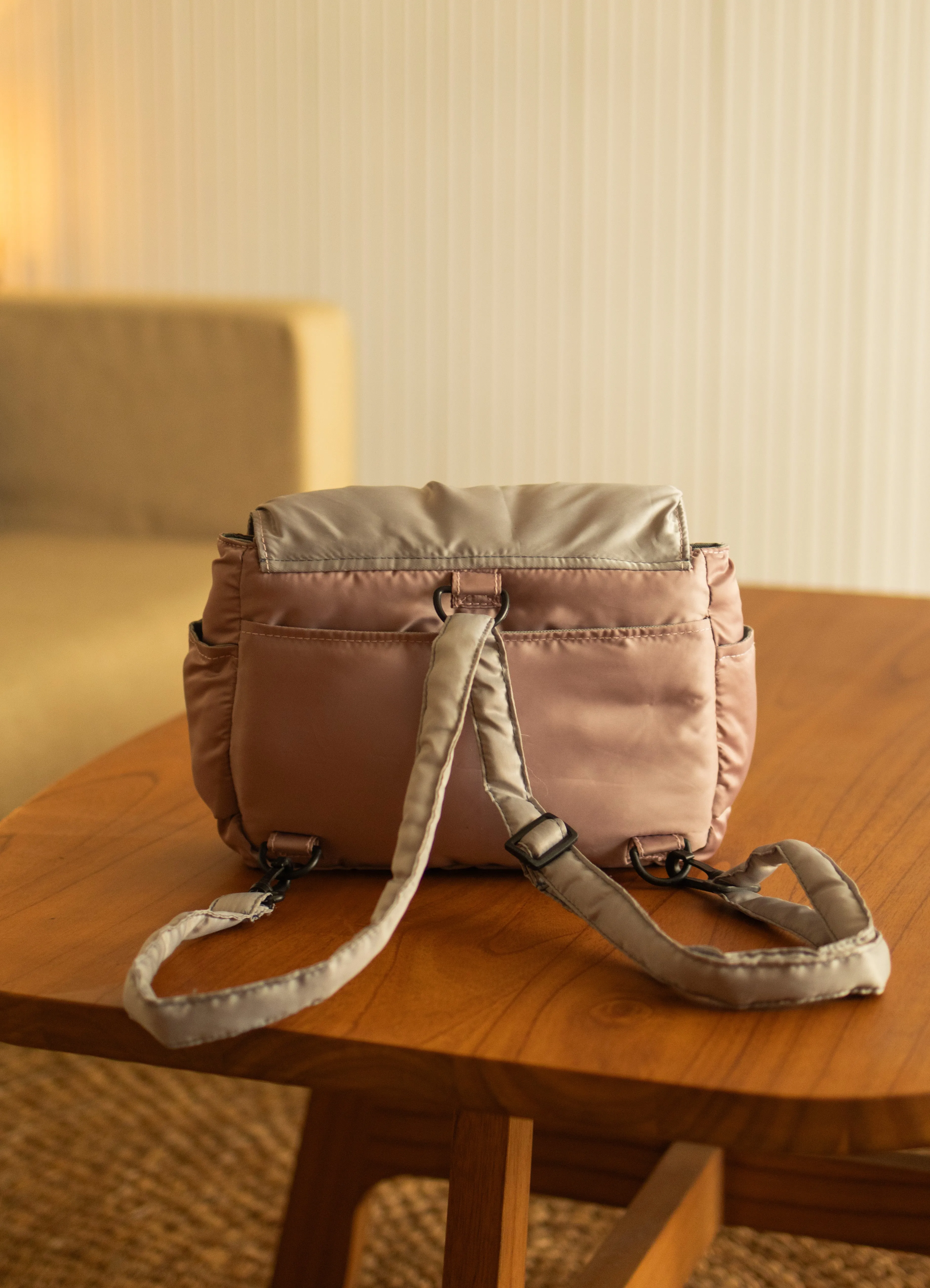 Pleats Pink Grey Multi-Carry Crossbody Bag