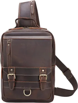 Polare Full Grain Leather Shoulder Backpack Travel Rucksack Sling Bag Messenger Crossbody Bag Daypack