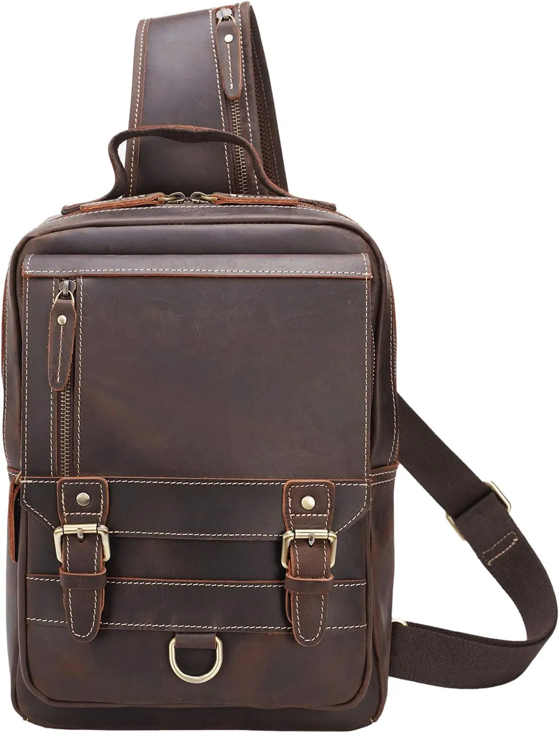 Polare Full Grain Leather Shoulder Backpack Travel Rucksack Sling Bag Messenger Crossbody Bag Daypack