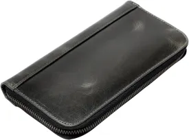 Premium Distress Leather Women RFID Blocking Leather Wallet/Clutch with Zipper Around (DISTRESS BLACK)