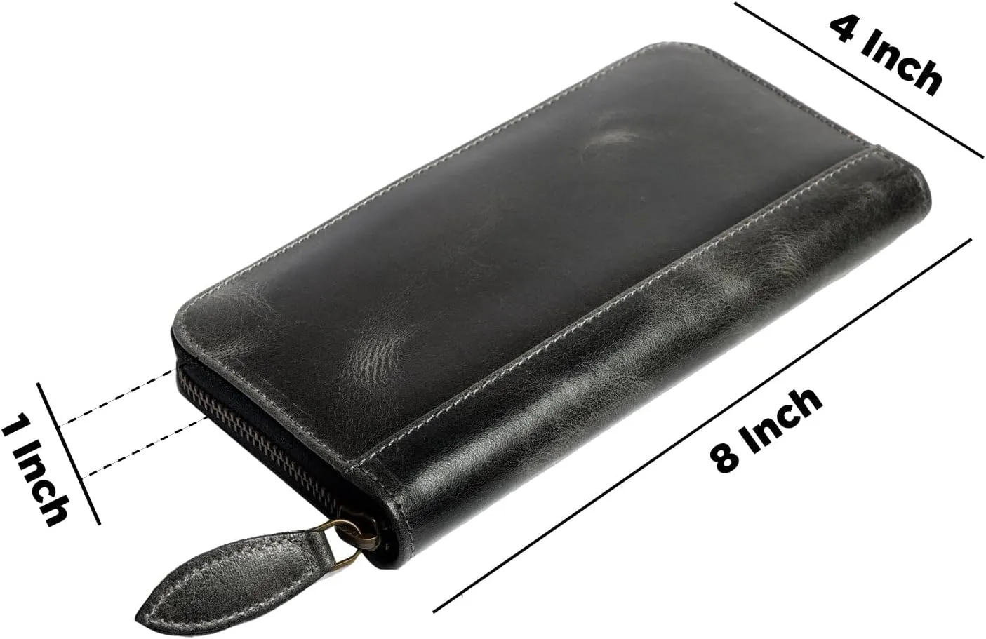 Premium Distress Leather Women RFID Blocking Leather Wallet/Clutch with Zipper Around (DISTRESS BLACK)