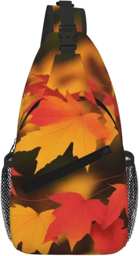 Red Maple Leaves Crossbody Chest Bag Sling Backpack for Travel Work Casual Use Shoulder Pack