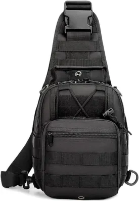RTGGSEL Men's Camouflage Tactical Sling Shoulder Bags Travel Military MOLLE EDC Crossbody Chest Bag with USB Charging Port (String Black)