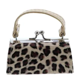SandT Collection Leopard Colorful Lipstick Case with Handle Mini Purse - Off White