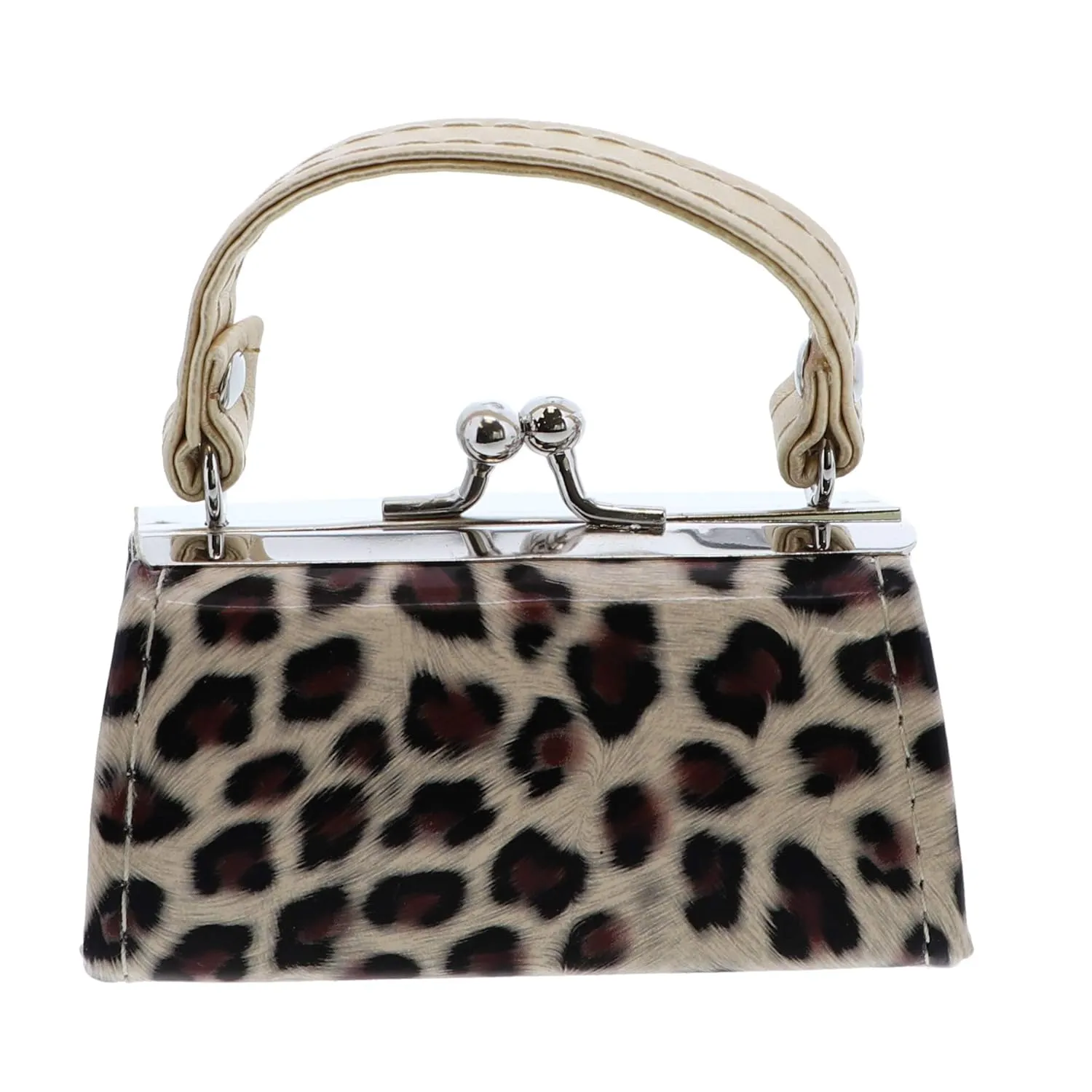 SandT Collection Leopard Colorful Lipstick Case with Handle Mini Purse - Off White