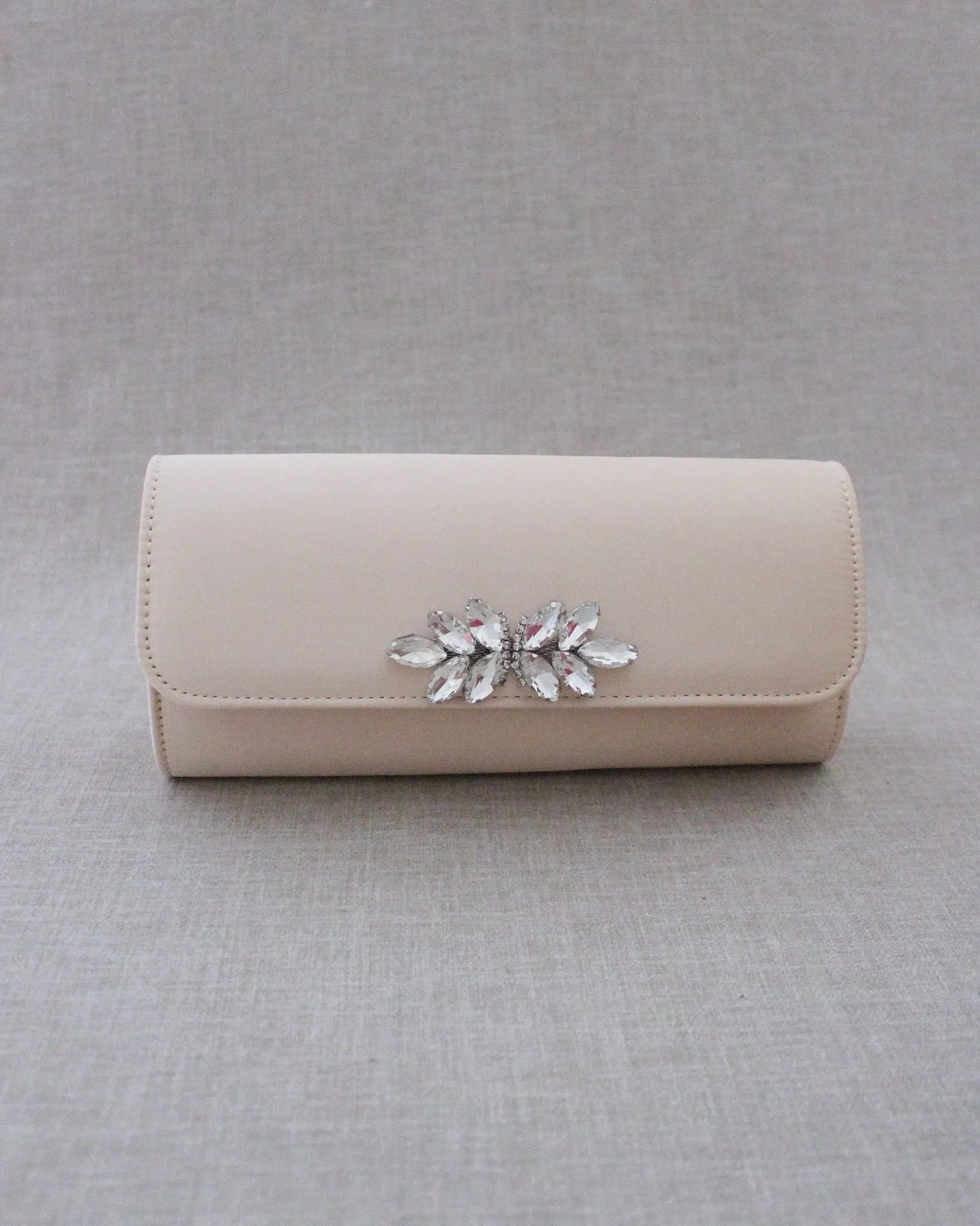 Satin Evening Clutch with Butterfly Brooch