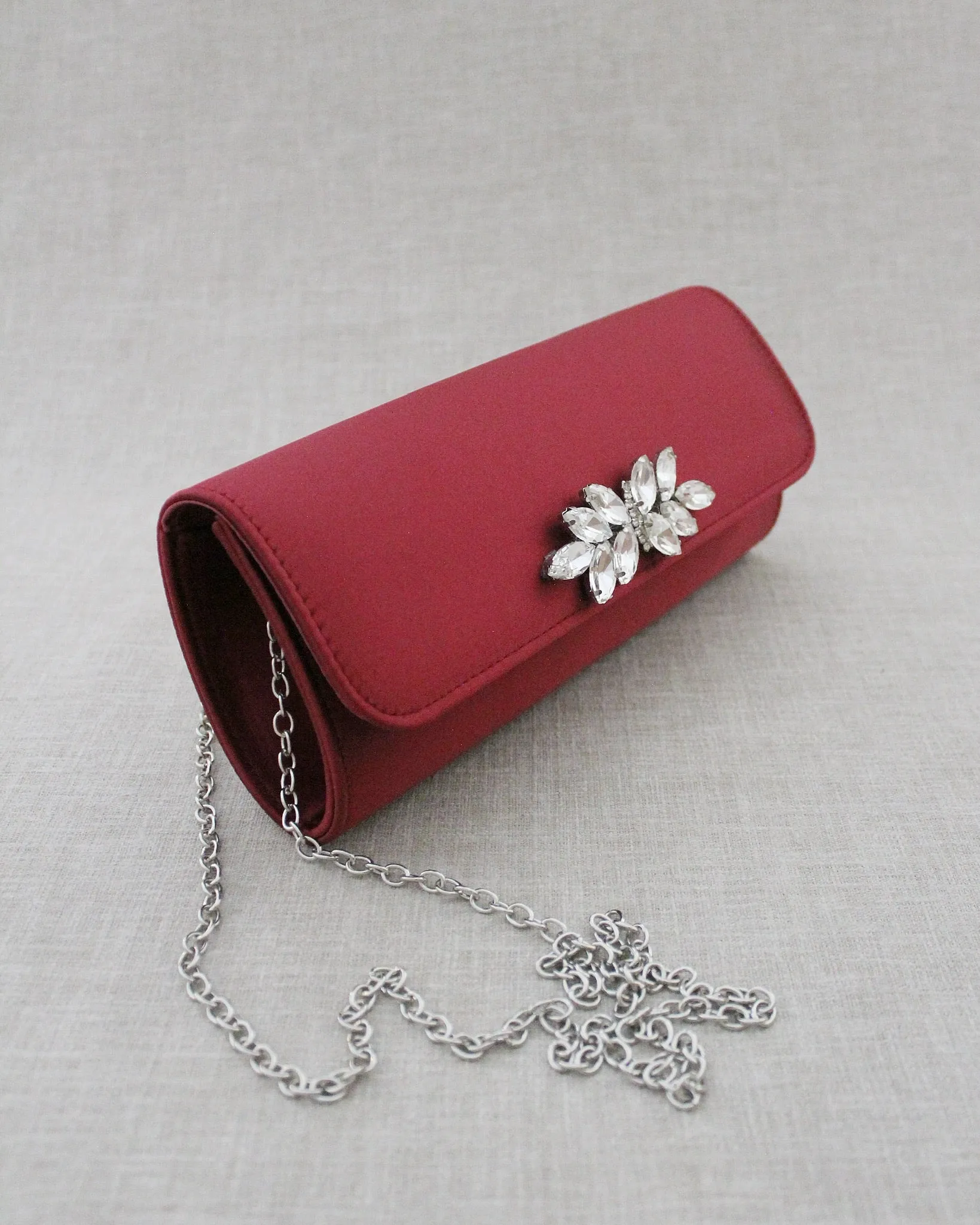 Satin Evening Clutch with Butterfly Brooch
