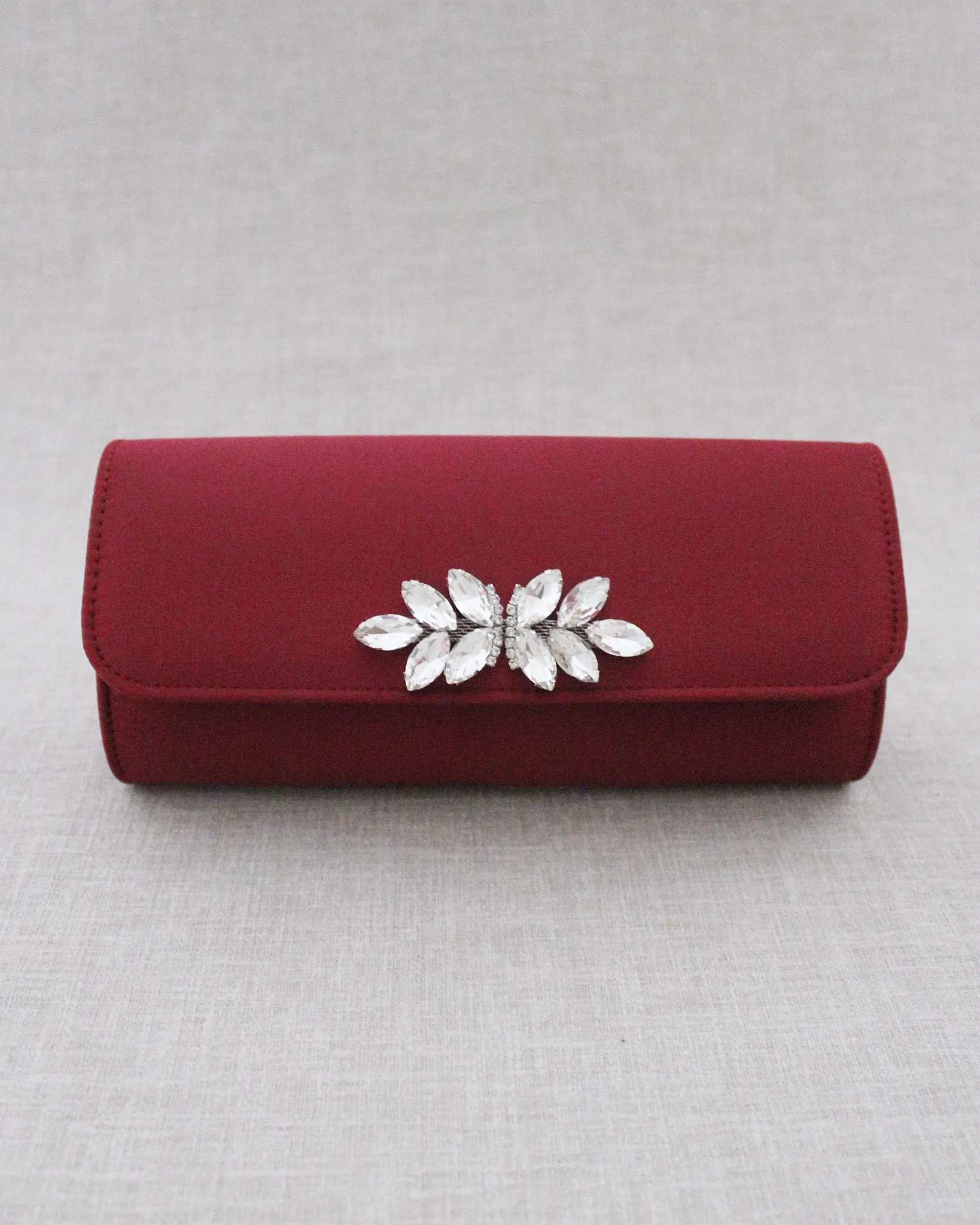 Satin Evening Clutch with Butterfly Brooch