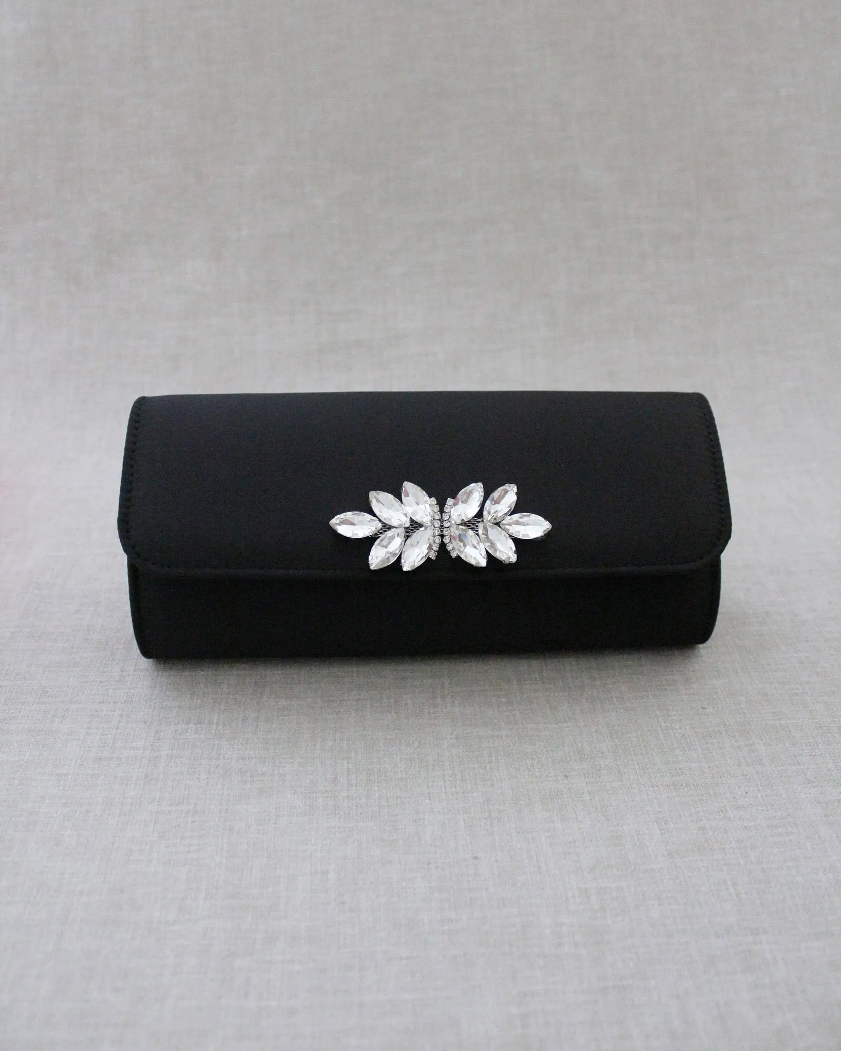 Satin Evening Clutch with Butterfly Brooch
