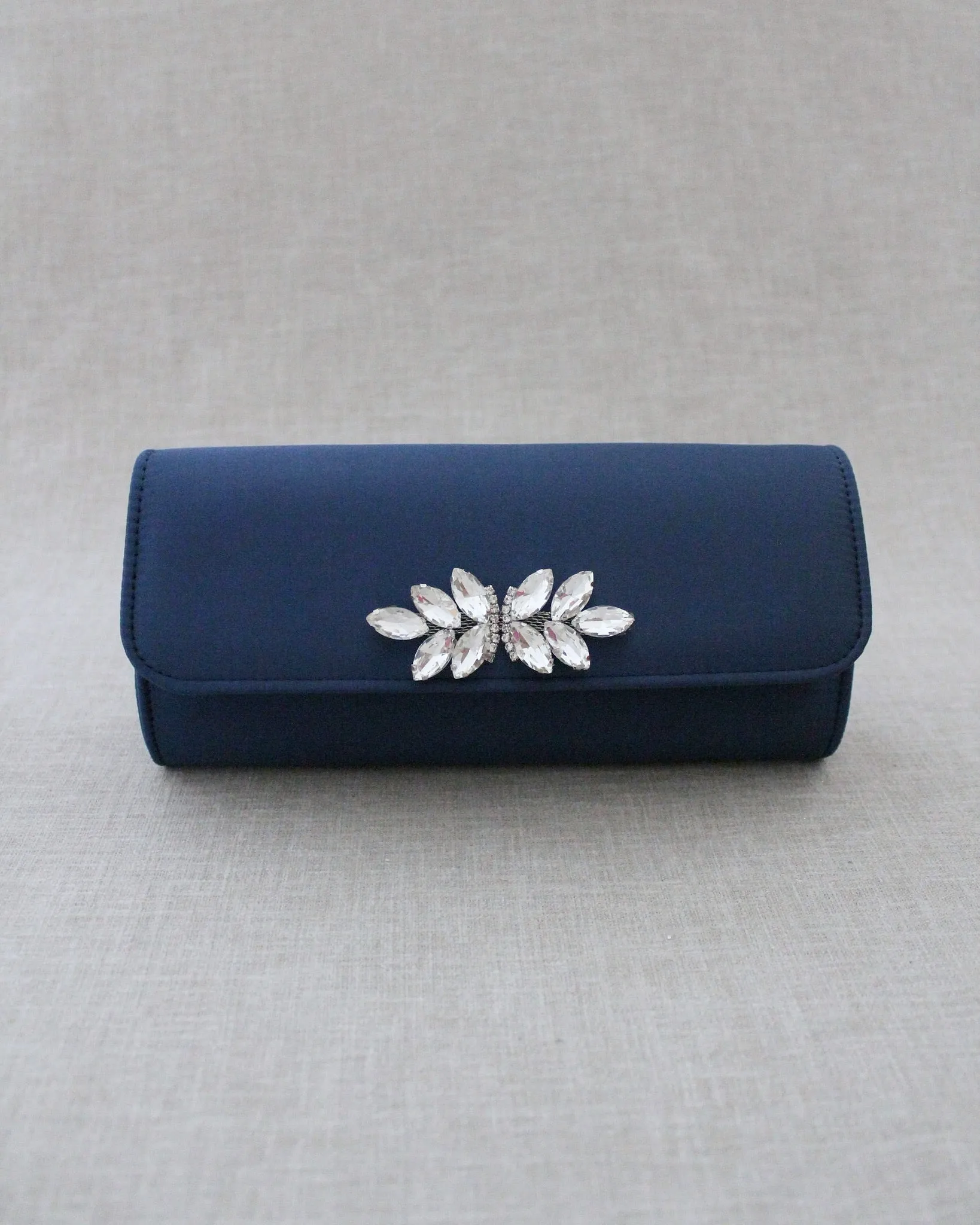 Satin Evening Clutch with Butterfly Brooch
