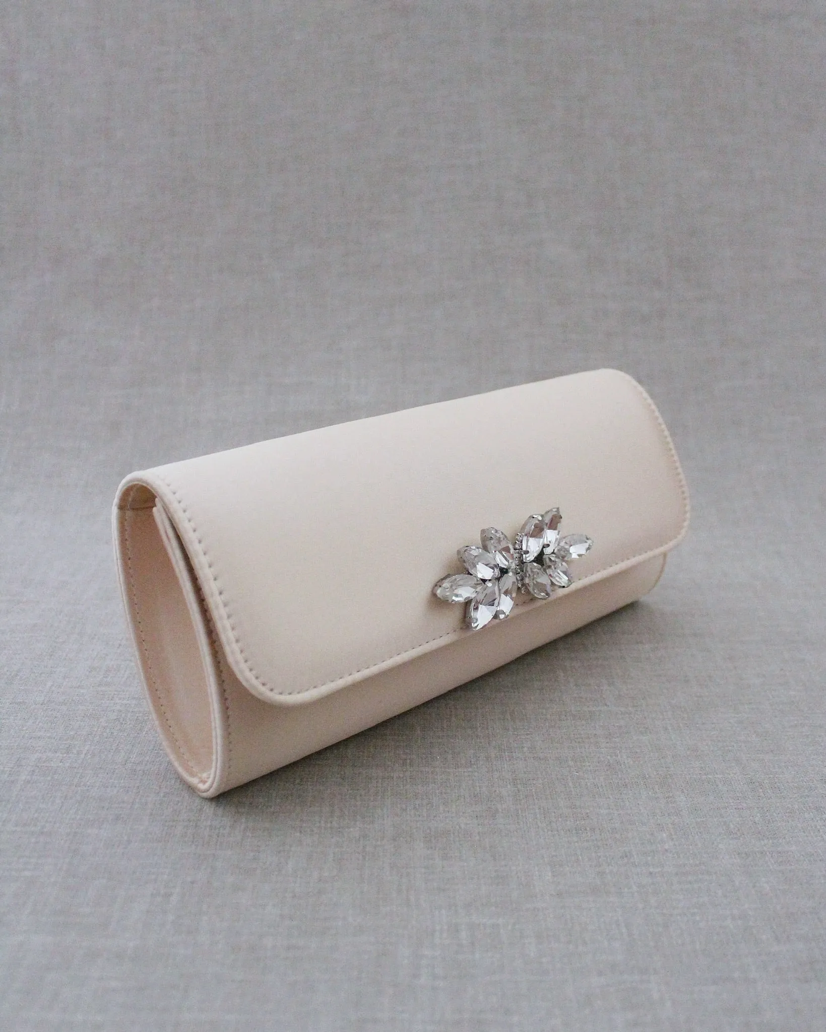 Satin Evening Clutch with Butterfly Brooch
