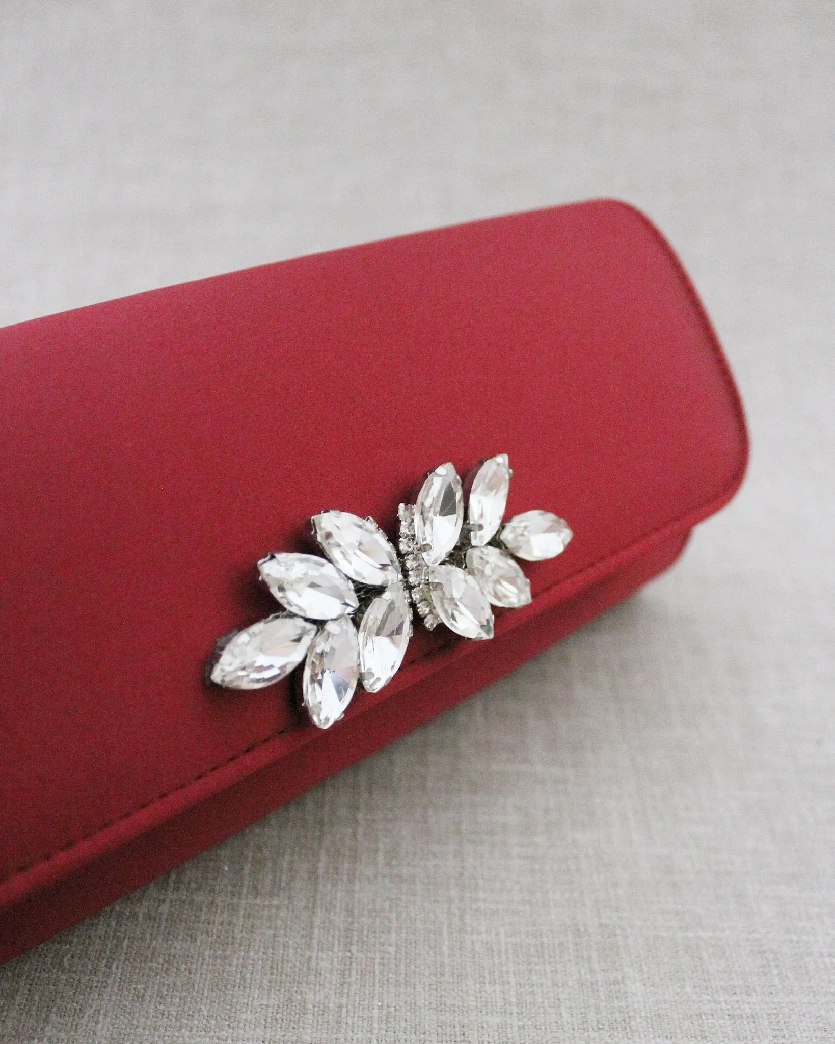 Satin Evening Clutch with Butterfly Brooch