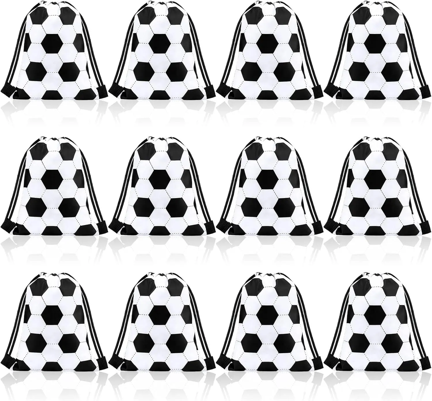 Shappy 12 Pieces Drawstring Bags Bulk Small Sport Goodie Bags Snack Treat Backpack for Ball Birthday Party Favor Team Gifts(Soccer,7 x 10 Inch)