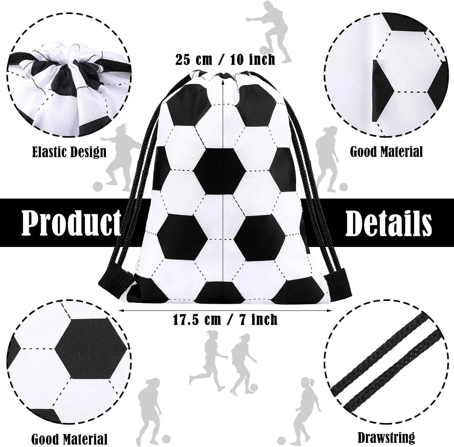 Shappy 12 Pieces Drawstring Bags Bulk Small Sport Goodie Bags Snack Treat Backpack for Ball Birthday Party Favor Team Gifts(Soccer,7 x 10 Inch)