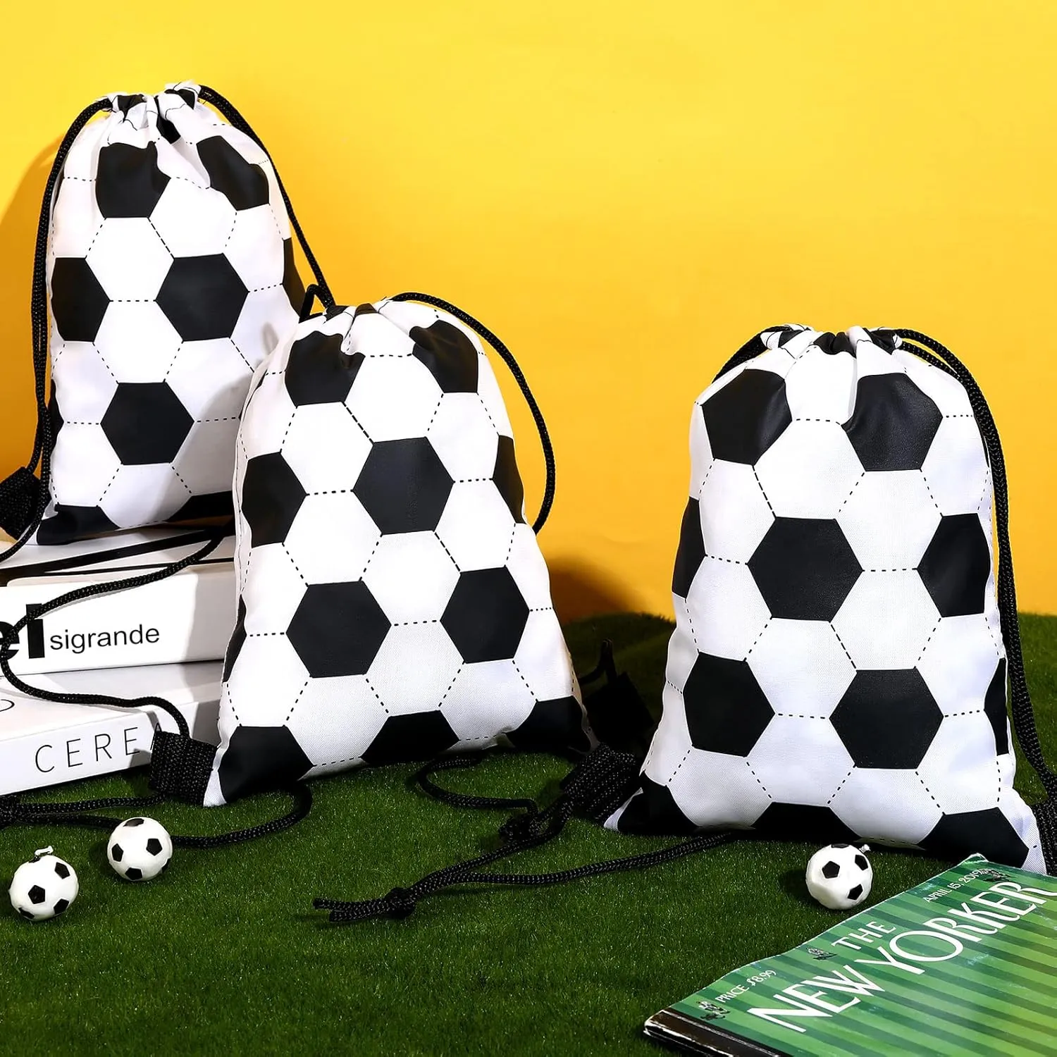 Shappy 12 Pieces Drawstring Bags Bulk Small Sport Goodie Bags Snack Treat Backpack for Ball Birthday Party Favor Team Gifts(Soccer,7 x 10 Inch)