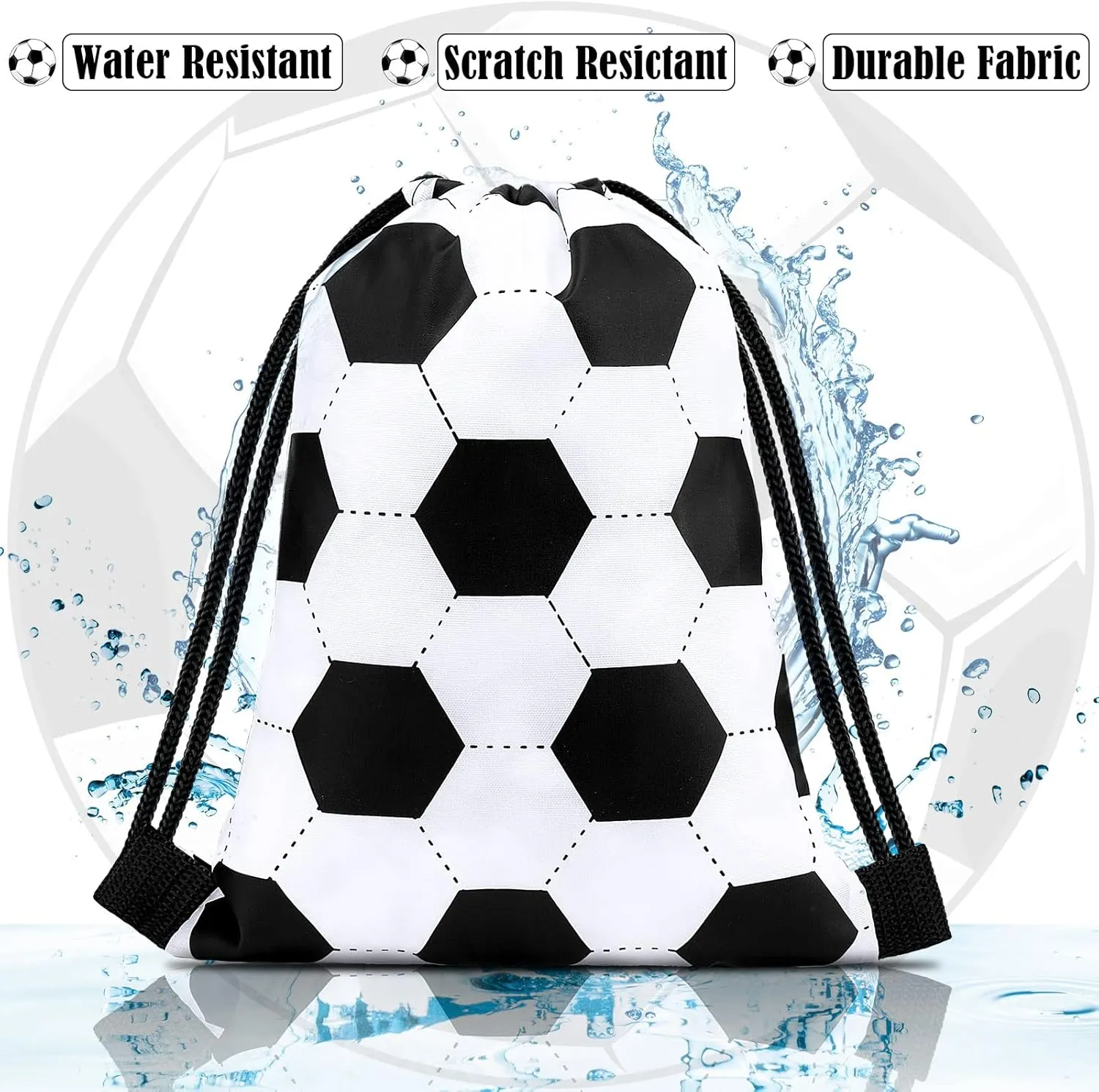 Shappy 12 Pieces Drawstring Bags Bulk Small Sport Goodie Bags Snack Treat Backpack for Ball Birthday Party Favor Team Gifts(Soccer,7 x 10 Inch)