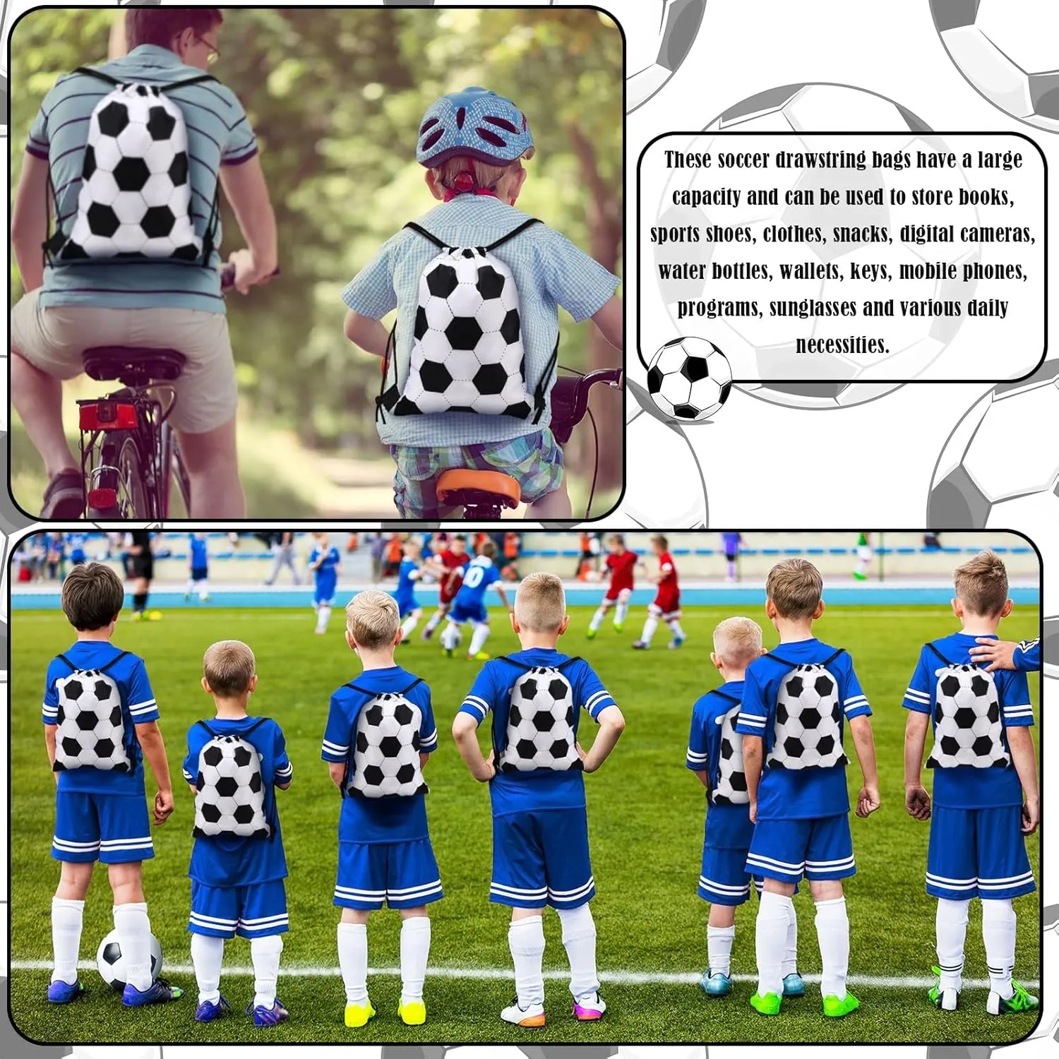Shappy 12 Pieces Drawstring Bags Bulk Small Sport Goodie Bags Snack Treat Backpack for Ball Birthday Party Favor Team Gifts(Soccer,7 x 10 Inch)