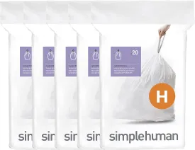 simplehuman Code H 100 Count, Dispenser Pack Custom Fit Liners, Drawstring Trash Bags, 30-35 Liter / 8-9 Gallon