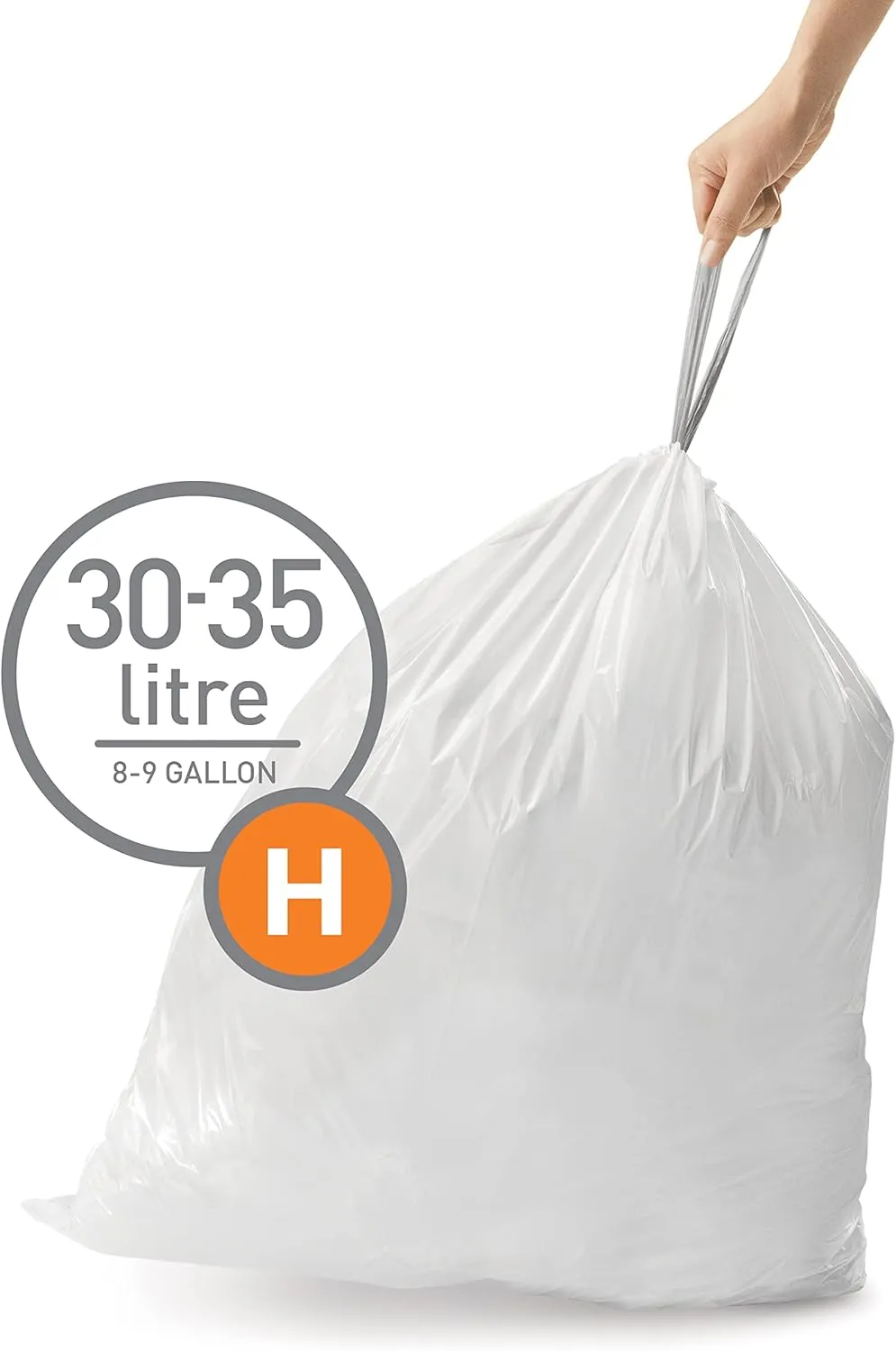 simplehuman Code H 100 Count, Dispenser Pack Custom Fit Liners, Drawstring Trash Bags, 30-35 Liter / 8-9 Gallon