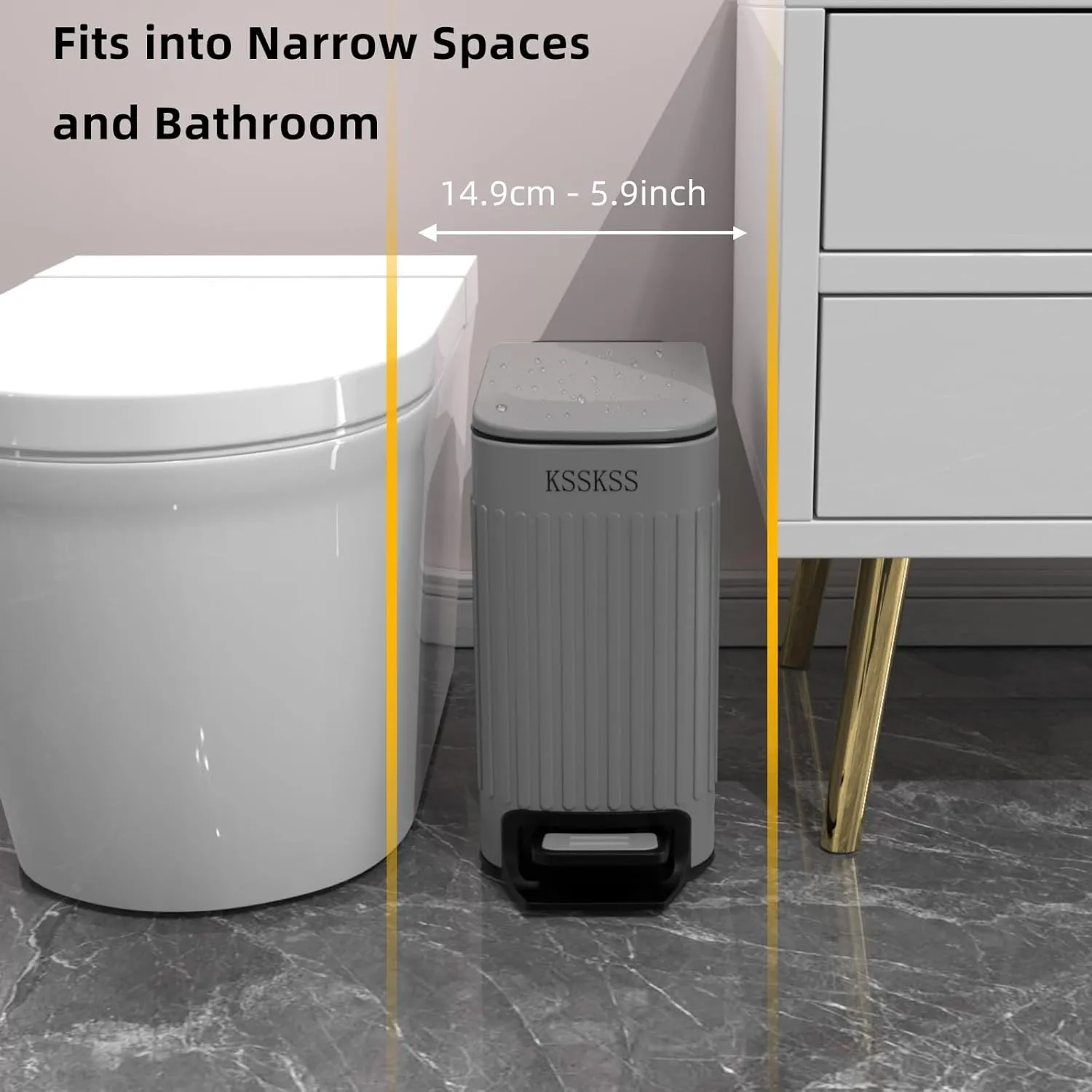 Small Bathroom Trash Can with Soft Close Lid, 6 Liter / 1.6 Gallon Stainless Steel Garbage Can with Removable Inner Bucket, Step Pedal, Slim Wastebasket for Bedroom, Home Office (Gray)
