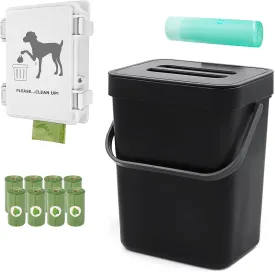 Small Dog Waste Station for Home 1.3Gallon/5L Mountable Doggie Trash Can Outdoor or Indoor Poop Bag Dispenser Wall Mounted 120 Count Pickup Bags 1 Trash Liner Roll (Mini Bucket   Dispenser   Bags)