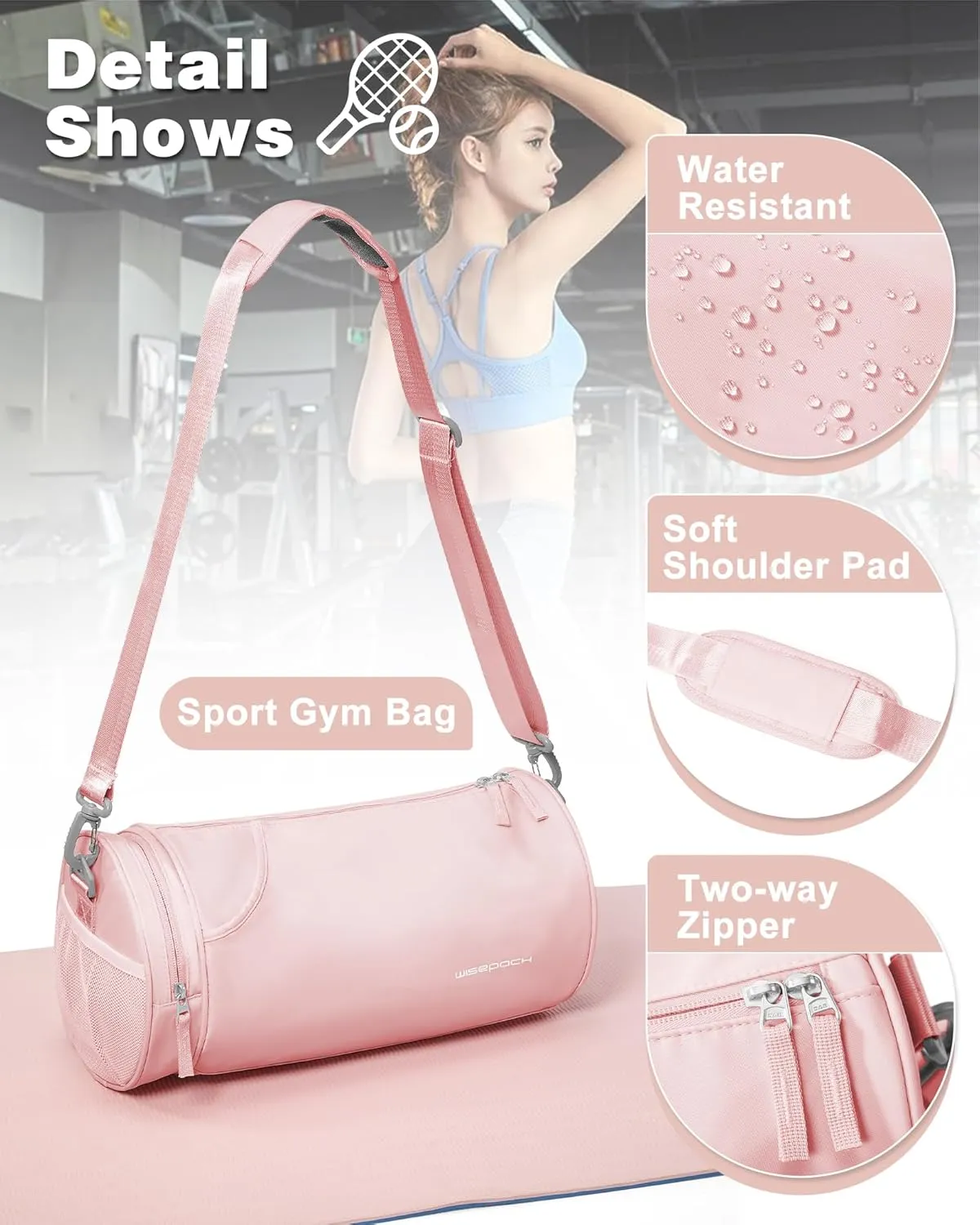 Small Waterproof Gym Bag for Women - Mini Duffle With Wet Pocket for Sports, Travel, Dance, Swimming, Yoga, Fitness - Carry-On Weekender Pink