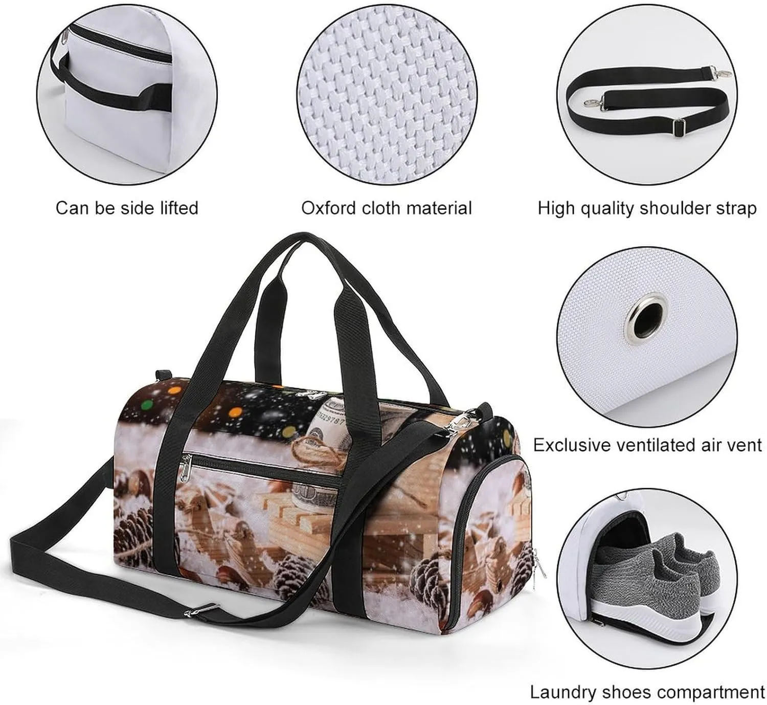 Sport Gym Duffel with Shoe Compartment Wet Pocket, Money-christmas Shoulder Travel Bag for Women Men, style-3
