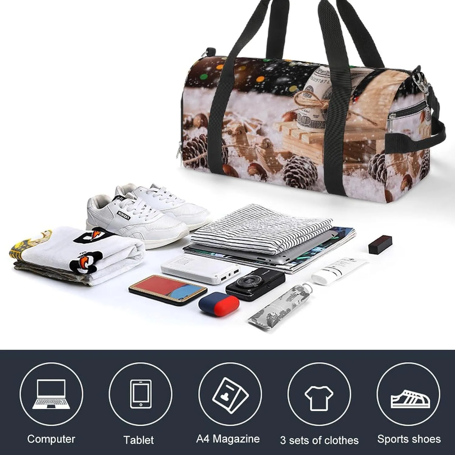 Sport Gym Duffel with Shoe Compartment Wet Pocket, Money-christmas Shoulder Travel Bag for Women Men, style-3