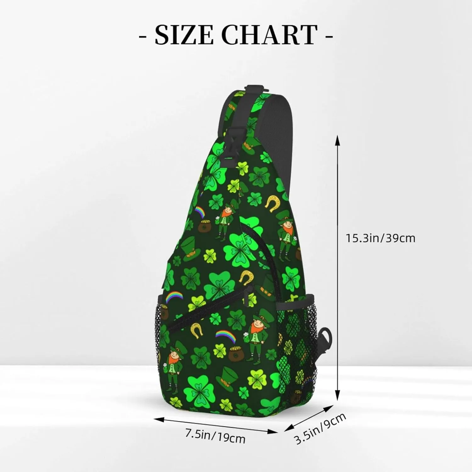 St. Patrick'S Day Green Leprechaun With Clover Crossbody Sling Backpack For Women Men, Fashion Adjustable Lucky Clover Chest Bag Green Shoulder Bag Sling Bag For Sport Travel Hiking Daypack