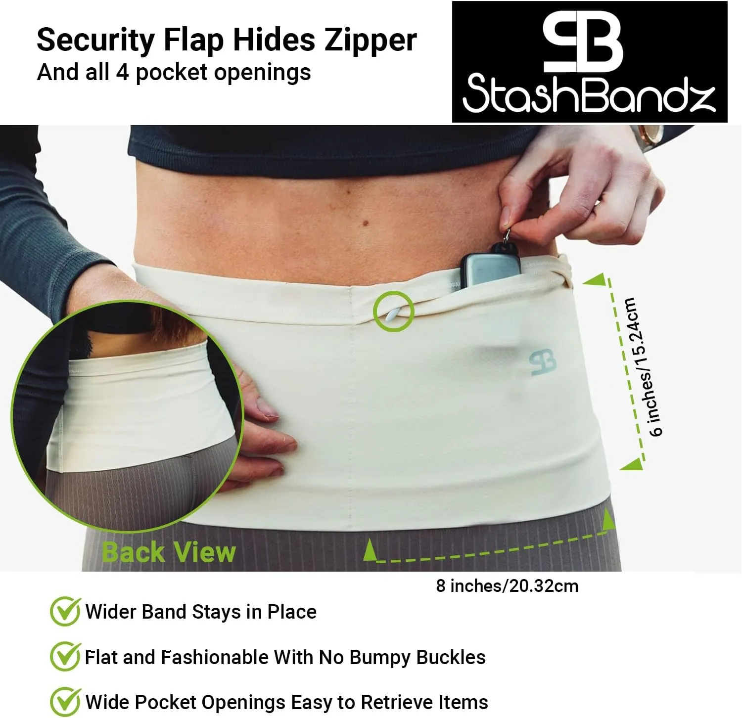 StashBandz Running Belt for Women & Men  Money Belt with 4 Large Secure Pockets (1 Zippered) | Fanny Pack & Phone Holder for Running, Travel, Hiking, and Workouts