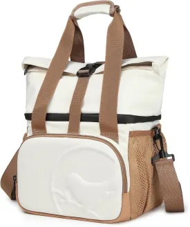 SUNNY BIRD 14L Large Insulated Lunch Bag, Leakproof and Dual Compartment Lunch Cooler Box for Women Adult and Men, Fits 21 Cans (Ivory White 01)