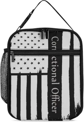 Thin Silver Line Correctional Officer Insulated Lunch Bag Reusable Lunch Box Portable Tote Bag for Men Women